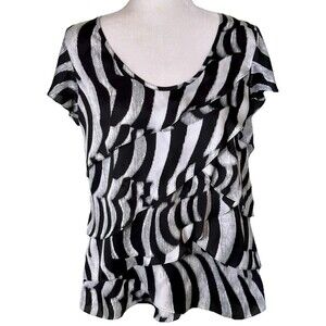 Worthington Women’s Zebra Print Tiered Ruffle Blouse Chiffon Evening Out Top Lg